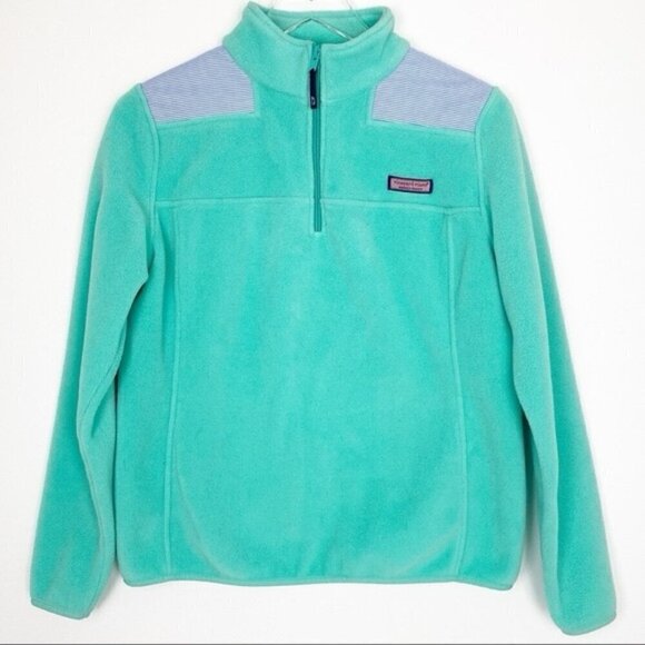 Vineyard Vines Fleece 1/4 zip Shep pullover sweater Mock Neck blue green Small - Picture 1 of 6